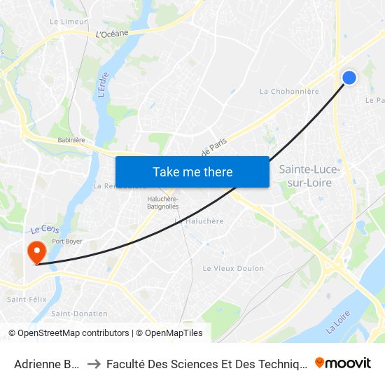Adrienne Bolland to Faculté Des Sciences Et Des Techniques De Nantes map