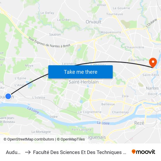 Audubon to Faculté Des Sciences Et Des Techniques De Nantes map