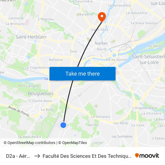 D2a - Aéroport to Faculté Des Sciences Et Des Techniques De Nantes map
