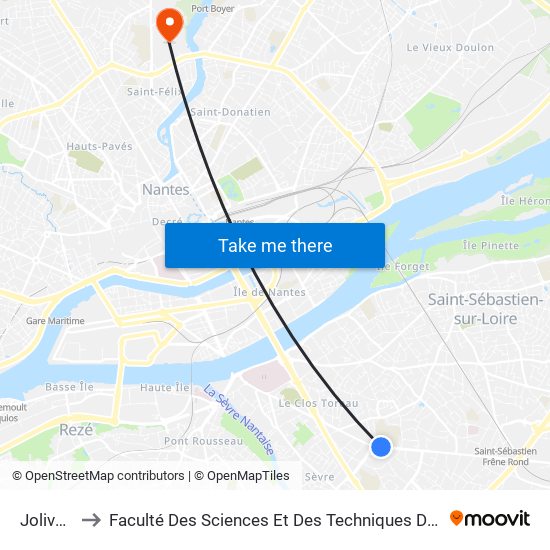Joliverie to Faculté Des Sciences Et Des Techniques De Nantes map