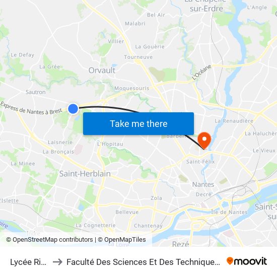 Lycée Rieffel to Faculté Des Sciences Et Des Techniques De Nantes map