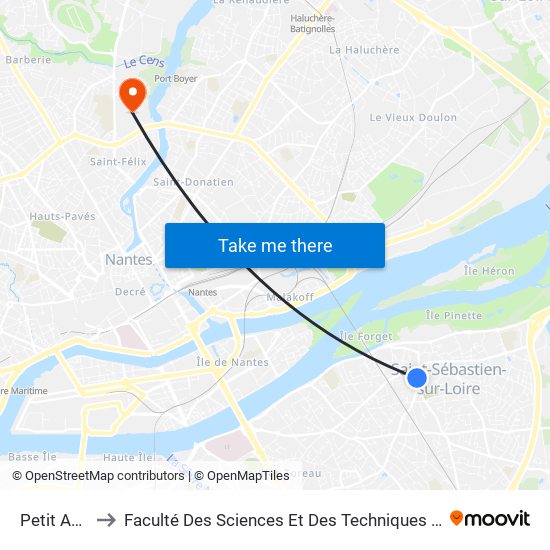 Petit Anjou to Faculté Des Sciences Et Des Techniques De Nantes map