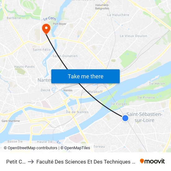 Petit Clos to Faculté Des Sciences Et Des Techniques De Nantes map