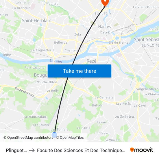 Plinguetière to Faculté Des Sciences Et Des Techniques De Nantes map