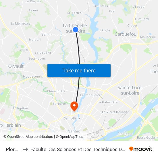 Ploreau to Faculté Des Sciences Et Des Techniques De Nantes map