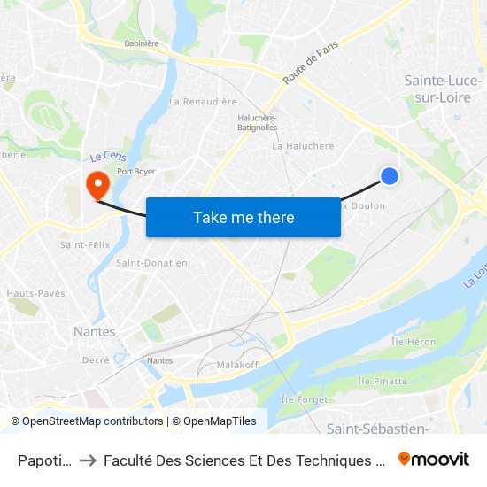 Papotière to Faculté Des Sciences Et Des Techniques De Nantes map