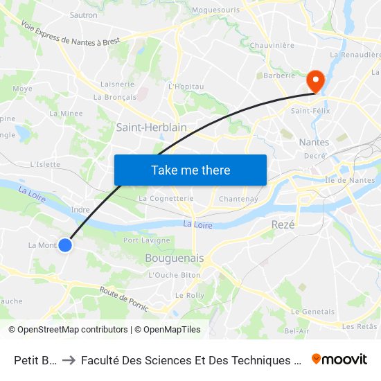Petit Bois to Faculté Des Sciences Et Des Techniques De Nantes map