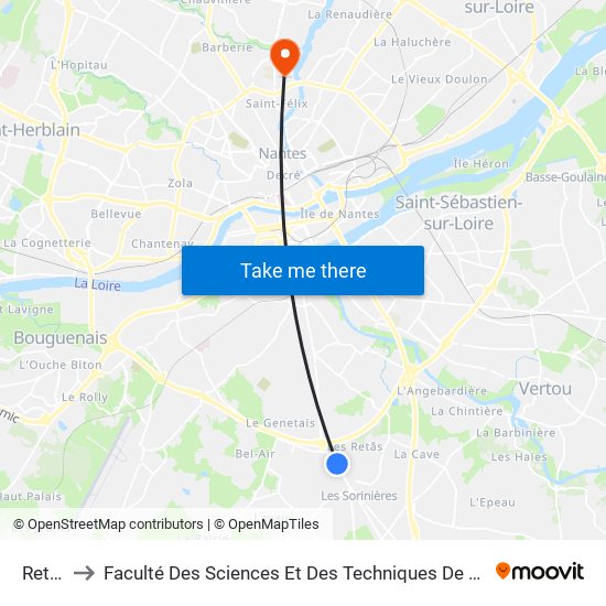 Retas to Faculté Des Sciences Et Des Techniques De Nantes map