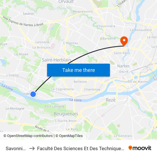 Savonnières to Faculté Des Sciences Et Des Techniques De Nantes map