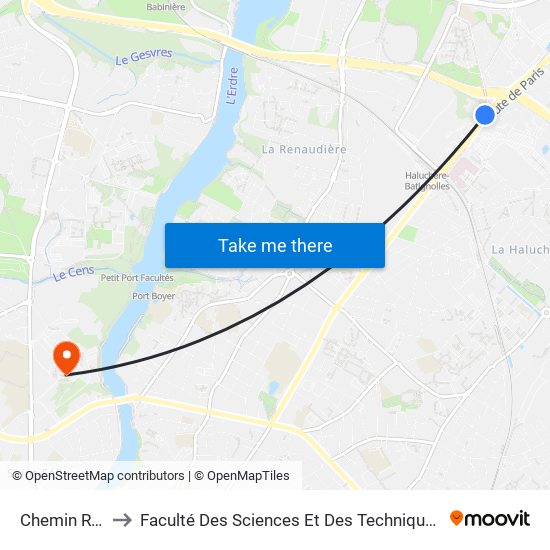 Chemin Rouge to Faculté Des Sciences Et Des Techniques De Nantes map