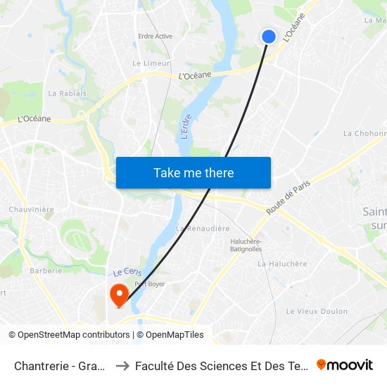 Chantrerie - Grandes Écoles to Faculté Des Sciences Et Des Techniques De Nantes map