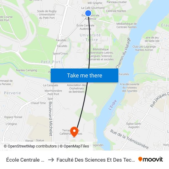 École Centrale - Audencia to Faculté Des Sciences Et Des Techniques De Nantes map