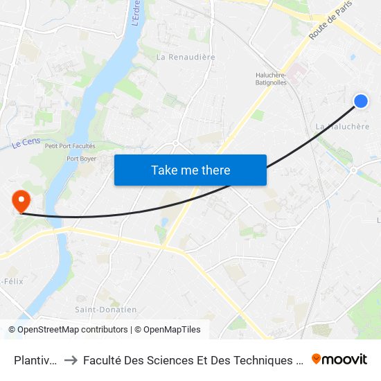 Plantiveau to Faculté Des Sciences Et Des Techniques De Nantes map