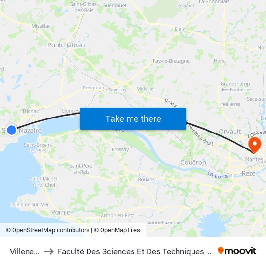 Villeneuve to Faculté Des Sciences Et Des Techniques De Nantes map