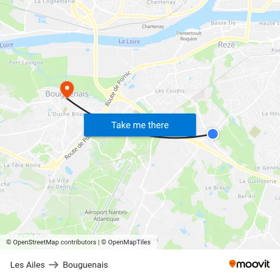 Les Ailes to Bouguenais map