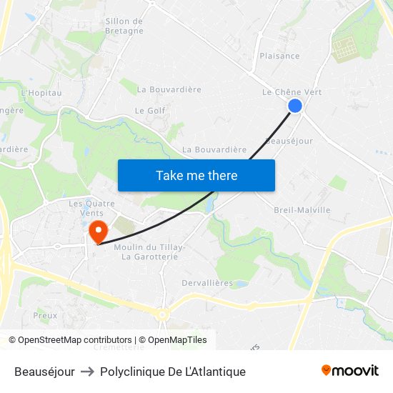 Beauséjour to Polyclinique De L'Atlantique map