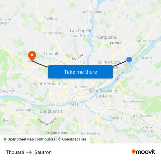 Thouaré to Sautron map