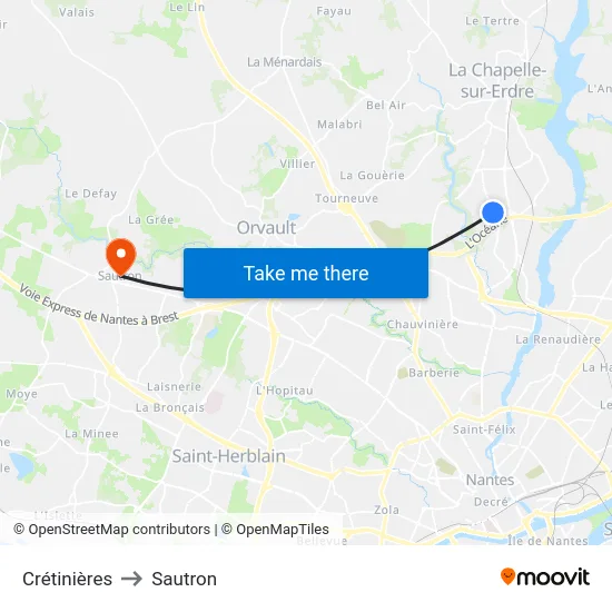Crétinières to Sautron map