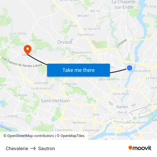 Chevalerie to Sautron map