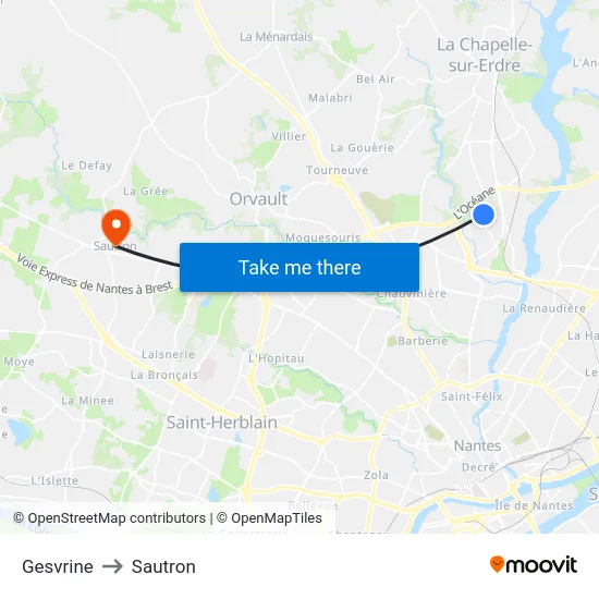 Gesvrine to Sautron map