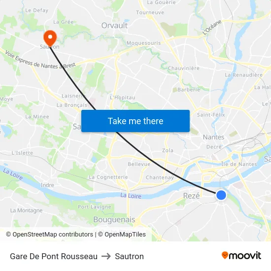 Gare De Pont Rousseau to Sautron map