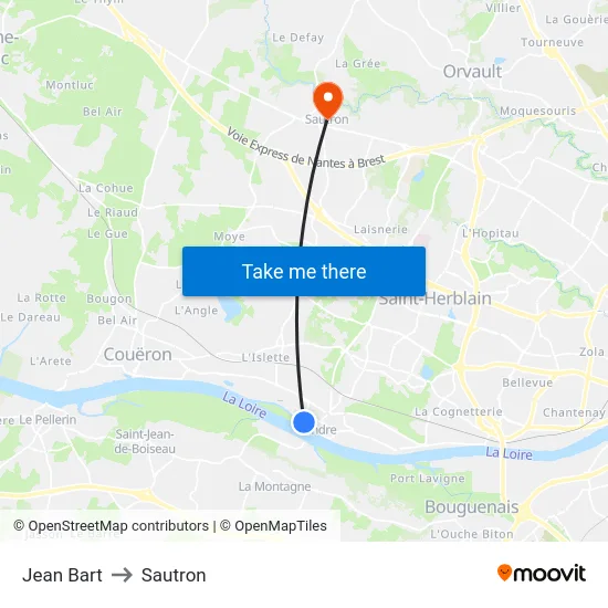 Jean Bart to Sautron map