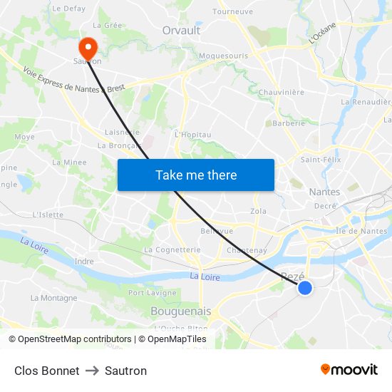 Clos Bonnet to Sautron map