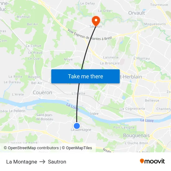 La Montagne to Sautron map