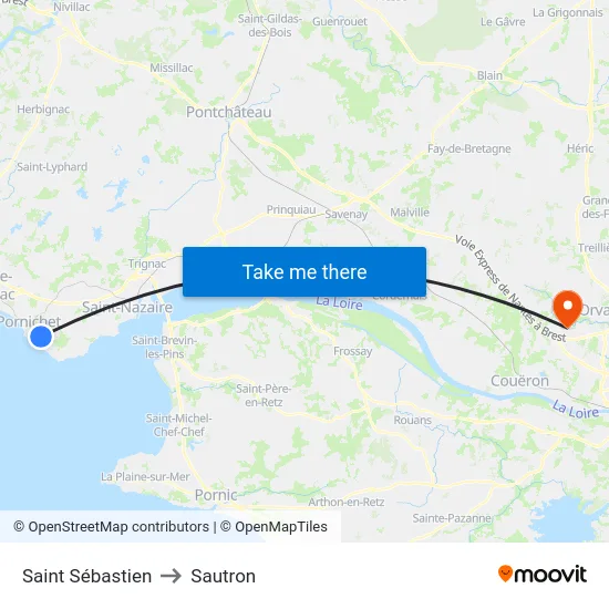 Saint Sébastien to Sautron map