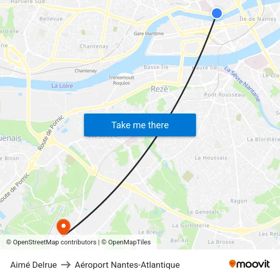 Aimé Delrue to Aéroport Nantes-Atlantique map