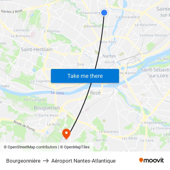 Bourgeonnière to Aéroport Nantes-Atlantique map