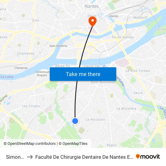 Simone Signoret to Faculté De Chirurgie Dentaire De Nantes Et Centre De Soins Dentaires Du Chu De Nantes map