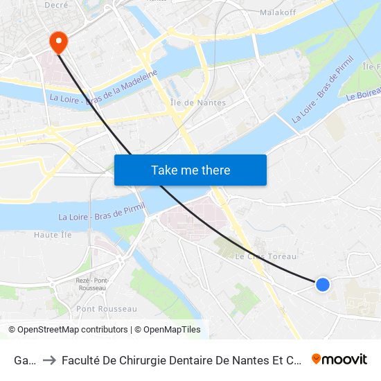 Garillère to Faculté De Chirurgie Dentaire De Nantes Et Centre De Soins Dentaires Du Chu De Nantes map