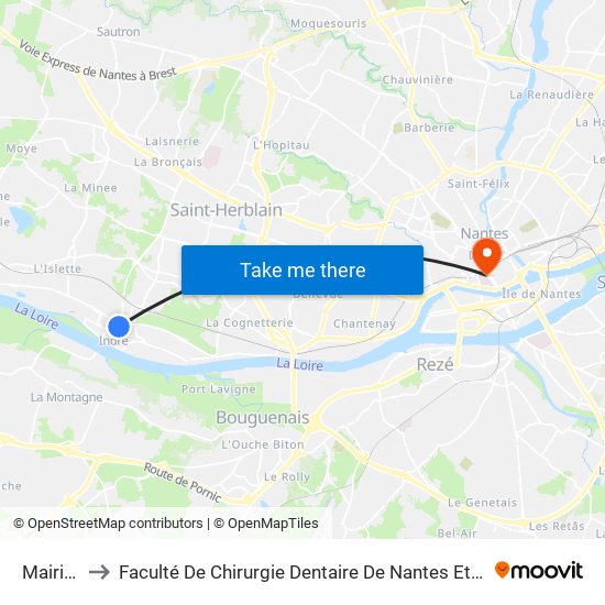 Mairie D'Indre to Faculté De Chirurgie Dentaire De Nantes Et Centre De Soins Dentaires Du Chu De Nantes map