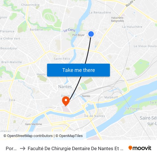 Port Boyer to Faculté De Chirurgie Dentaire De Nantes Et Centre De Soins Dentaires Du Chu De Nantes map