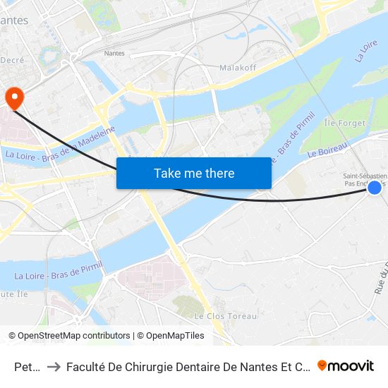 Petit Clos to Faculté De Chirurgie Dentaire De Nantes Et Centre De Soins Dentaires Du Chu De Nantes map