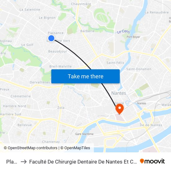 Plaisance to Faculté De Chirurgie Dentaire De Nantes Et Centre De Soins Dentaires Du Chu De Nantes map