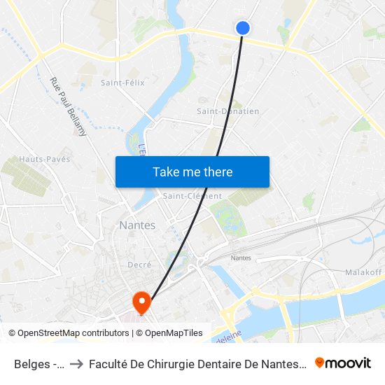 Belges - Montbazon to Faculté De Chirurgie Dentaire De Nantes Et Centre De Soins Dentaires Du Chu De Nantes map