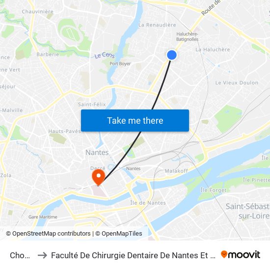 Chocolaterie to Faculté De Chirurgie Dentaire De Nantes Et Centre De Soins Dentaires Du Chu De Nantes map