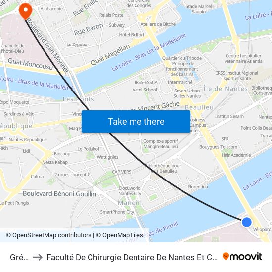 Gréneraie to Faculté De Chirurgie Dentaire De Nantes Et Centre De Soins Dentaires Du Chu De Nantes map