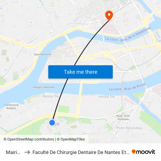Mairie De Rezé to Faculté De Chirurgie Dentaire De Nantes Et Centre De Soins Dentaires Du Chu De Nantes map