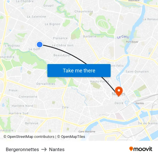 Bergeronnettes to Nantes map