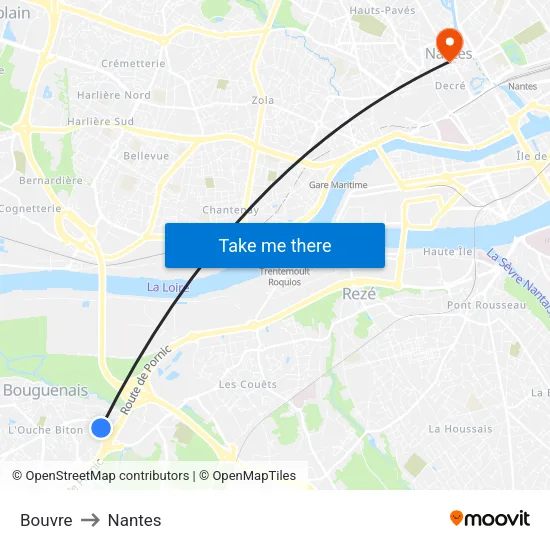 Bouvre to Nantes map