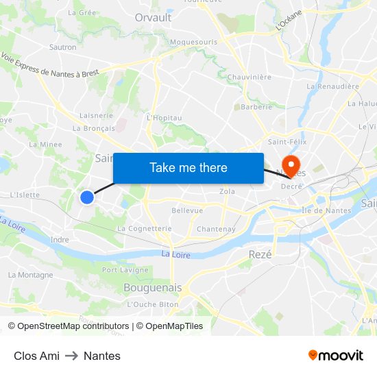 Clos Ami to Nantes map
