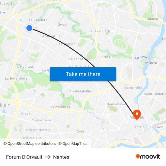 Forum D'Orvault to Nantes map