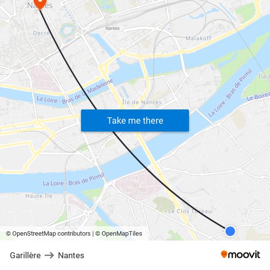 Garillère to Nantes map