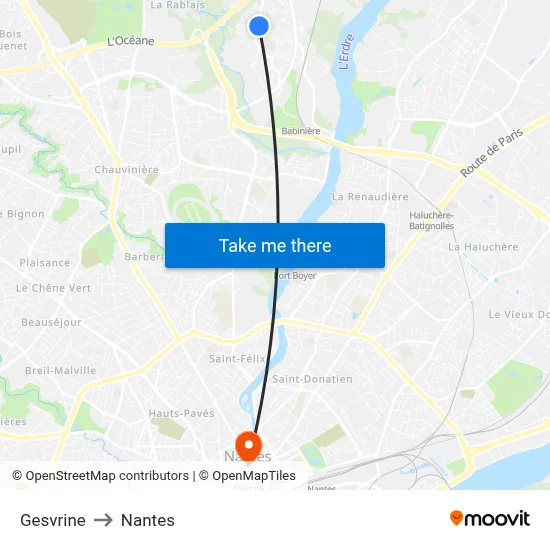 Gesvrine to Nantes map