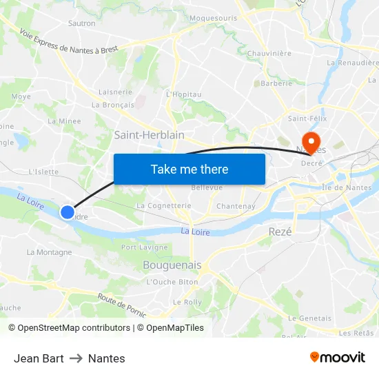 Jean Bart to Nantes map