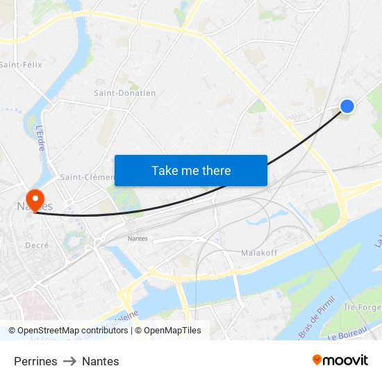 Perrines to Nantes map