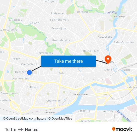 Tertre to Nantes map